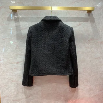 Naujas Dizaineris Aukštos kokybės moterų Vilnos kailis 2020 m. Rudens žiemos moterys vintage black tvido paltas C283