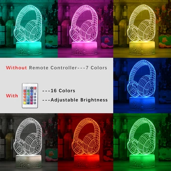 Naujas LED 3D Ausinės naktinė lempa Akrilo Naktį lempos Šviesos Šviesulys Su Paliesti Ir Tolimosios Žibintų Šviesos Vaikai Apdaila Mano Žibintai