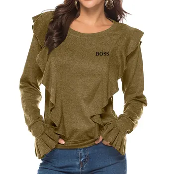 Naujas Produktas, Moterų Drabužiai Letter Spausdinimo Gatvės Stiliaus Pullove Trimitas Rankovėmis Prarasti Komforto Mados Apvalios apykaklės Jaunimo T-shirt