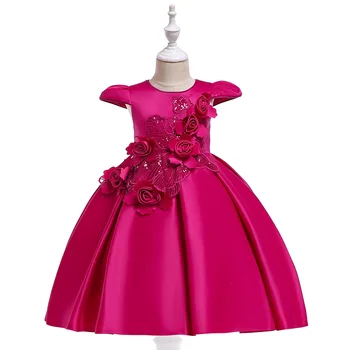 Naujausias Cute Girl Kamuolys Suknelė Elegantiškas Vaikų Šalis Suknelė Fuksija Vaikai Vestuvių Gėlių mergaičių Suknelės