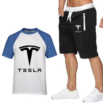 Naujų 2020 m. Vasarą Vyrams T Shirts Tesla Automobilio Logotipas Spausdinti Mados Medvilnės trumpomis Rankovėmis Įgulos kaklo Vyrams marškinėliai+šortai 2vnt kostiumas