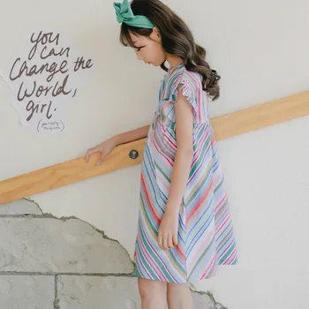 Naujų 2020 m. Vasarą Įvairių spalvų Juostele Mergaitės Vaikų Medvilnės Suknelės Kūdikių Mergaičių Mielas Princesė Dress Vaikams Laisvalaikio Suknelės, #8618