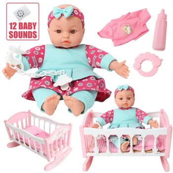 Ne didesnis kaip 36 cm Modeliavimas reborn Baby Doll garso drabužių nustatyti Muzikos walker 14 colių Realus bebe Naujagimių Lėlės visą Silikono Žaislai vaikams