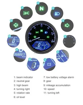 Nemokamas pristatymas 8-18V Universalus LCD Skaitmeninis Tachometras, Spidometras Odometras Motociklas Motociklas 12000RPM už 2,4 Cilindrai