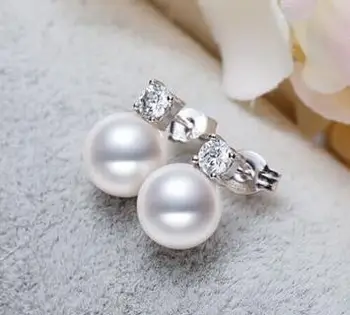 Nemokamas pristatymas>>>>noble jewelry charming10-11mm gamtos turo pietų jūros white pearl stud auskarai 925s