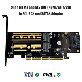 Newst 3 in 1 Msata PCIE M. 2 NGFF NVME SATA SSD su PCI-E 4X SATA3 Apapter Kompiuterio Plėtra Korteles 2280 2260 2242 2230mm