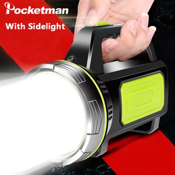 Nešiojamas įkraunamas prožektorius prožektorius 500 m nuotolio medžioklės lempa su šoniniu šviesos galingas LED žibintuvėlis žibintų