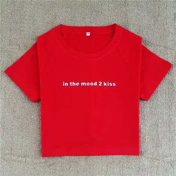 Nuotaika 2 Kiss Moterys T-Shirt Laišką Marškinėliai Grafinis Tees Tumblr Populiarus Marškinėliai Moterims Vasaros Mados Camiseta Feminina