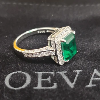 OEVAS 925 Sterlingas Sidabro Putojantis 8*10mm Sintetinis Smaragdas Vestuvių Žiedai Putojantis Vestuvių Dalyvavimo Šalies Fine Jewelry