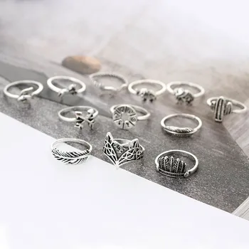 OTOKY Žiedai Lydinio žiedų moterų sterlingas sidabro žiedai 12PC Nustatyti Moterų Punk Derliaus Piršto Sąnario Žiedus paauglių mergaičių
