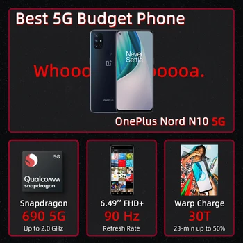 OnePlus Nord N10 5G Išmanųjį telefoną Pasaulio Versija 6GB 128GB Snapdragon 690 90Hz Ekranas 64MP Quad Cam Deformuoti 30T NFC Mobiliųjų Telefonų