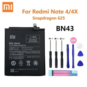 Originalus Xiaomi Redmi 4 Pastaba 4X 4 X 4100mAh BN43 Už Xiaomi Pasaulio Snapdragon 625 Baterija Batterie Bateria Išmaniųjų Telefonų