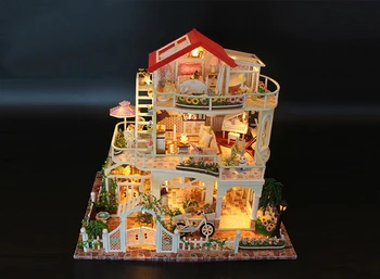 PASIDARYK pats Namas Medinis Lėlių Namai Miniatiūriniai Lėlių Baldų Rinkinys su LED Žaislai vaikams Kalėdų Dovana TH0078