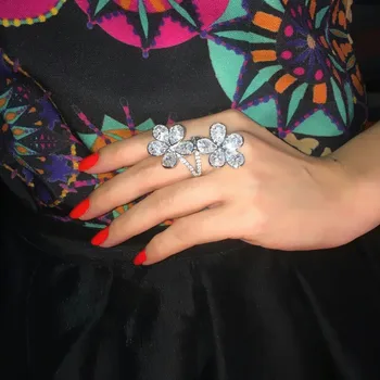Pareiškimas Gėlių Deimanto Žiedas Nekilnojamojo 925 sterlingas sidabro Papuošalai Dalyvavimas Vestuvių juostoje Žiedai, Moterų Nuotakos Šalis priedų