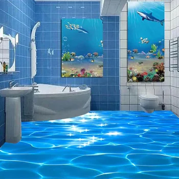 Pasirinktinius Nuotraukų Grindys, Tapetai, 3D Jūros Vandens Ratilai Viešbutis Vonios kambarys Freskos PVC Tapetai lipnios Vandeniui Grindų Tapetai