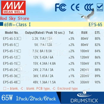 Pastovus Meanwell 65W Taupančių elektros Energijos Tiekimo DC PCB/Uždara tipas NŠS-65-24V/3.3/5/7.5 V 12V 15V 36V 48V 5.42 A 8A 11A Pakeisti PS-65