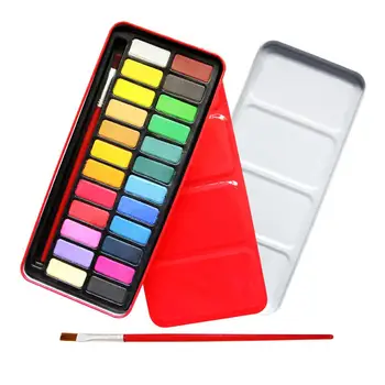 Pigmentas Dažų Rinkinys Nešiojamų Profesionalus Teptukas Pen 24 Spalvų Meno Reikmenys Tapyba Kieta Watercolour Rinkinys Raudonasis Geležies Dėžės