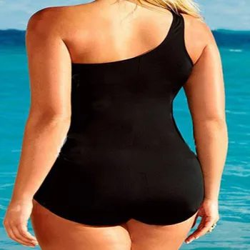Plius dydžio Monokini vientisi maudymosi kostiumėlį Moterų Kūno Kostiumas Sudurti Net maudymosi Kostiumėliai, Juoda Vieno Peties vientisas Plaukimo Kostiumas Moterims