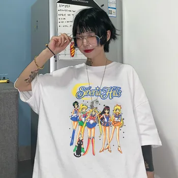 Poleras Mujer 2019 M. Moters Drabužius korėjos Stiliaus Ulzzang Harajuku Streetwear Sailor Moon Marškinėliai Moterims Atsitiktinis White T-shirt Viršūnės