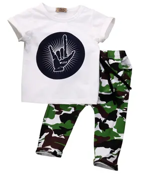 Pop Bamblys Baby Vaikų Berniukų Drabužius, Topai marškinėliai Camo Kelnės Komplektus Nustatyti 2016 NAUJAS Mados