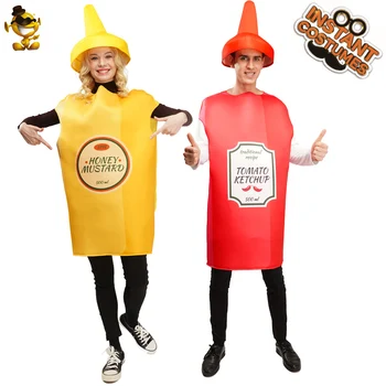 Pora Geltonųjų Garstyčių, Raudonųjų ir Pomidorų Kostiumų Karnavalas Cosplay Juokinga Maisto Jumpsuit Helovinas Fancy Dress Up Suaugusių Vyrų, Moterų