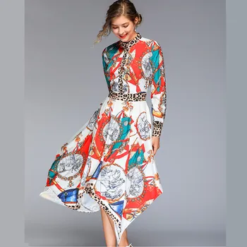 Prabanga Atspausdinta Suknelės 2019 M. Vasaros Taką, ilgomis Rankovėmis suknelę, Nereguliarus Suknelė Moterims dizaineris kilimo ir tūpimo tako nauja moteris