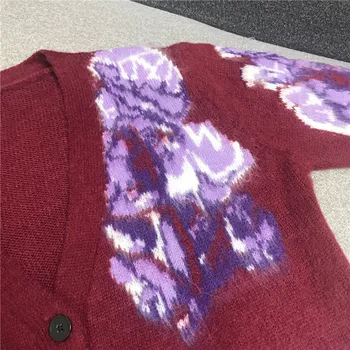 Prabangos Dizaineris Prekės Megzti Megztinis Moterims Vintage V Kaklo Dviejų Spalvų Žakardo Purus Megzti susagstomi megztiniai Megztinis