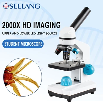 Priartinimas 2000x Biologinių HD Mikroskopas +13PCS Priedai+ elektroninis okuliaro monokuliariniai Studentų laboratorijos Lab švietimo LED USB