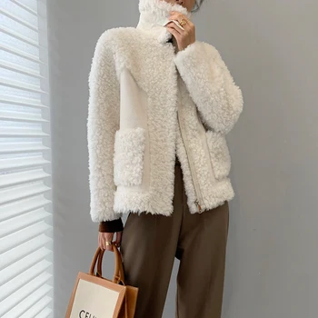 Ptslan 2020 Moterų Nekilnojamojo Vilnos Viršutiniai drabužiai Klasikinis Žiemos Geros Kokybės Moterų Nekilnojamojo Avių kailiai, Kailis Trumpas, Minkštas SoftP7618