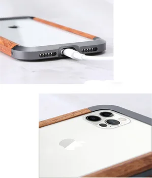 R-TIESIOG Aliuminio, Metalo, Medienos Bumper Case for iPhone 12 11 Pro Max X 7 8 XR XS MAX SE 2020 m., Plonas, Natūralios Medienos Prekės Telefono Dangtelį