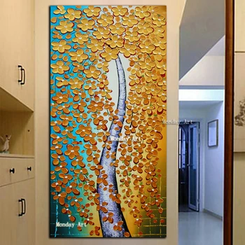 Rankomis Dažyti Tekstūra Paletės Peilis Golden Flower Aliejus, Tapyba gėlių sienos meno Šiuolaikinės Drobė Sienos Meno Kambarį Dekoro Nuotrauką