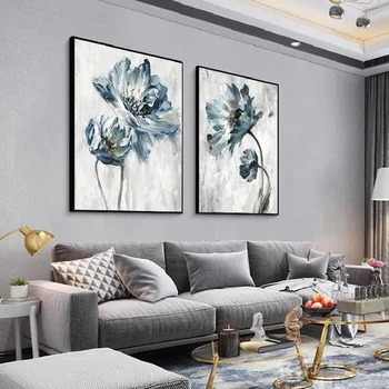 Rankomis dažyti abstraktus, aliejus, tapyba, modernus minimalistinio Šiaurės abstraktus mėlyna gėlių kambarį didelis dekoratyvinis dažymas FHY014