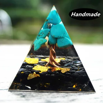 Rankų darbo Gyvybės Medis Orgone Piramidės 50mm Turkis Su Obsidianas Natūralių Kristalų Energijos Gijimas Reiki Orgonite