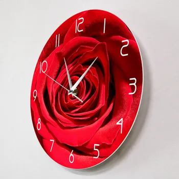 Raudona Rožė Gėlių Spausdinti Gėlių Miegamojo Puošimas Užsakymą Pavadinimas Sieninis Laikrodis Šiuolaikinės Asmeniniams Dovana Jai Botanikos Sienos Meno Laikrodis