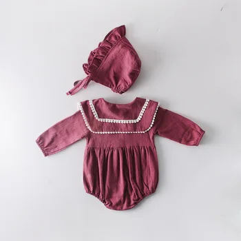Rudenį Baby Girl Bodysuits 2020 M. Nauja Baby Girl Atvartas Ilgomis Rankovėmis Striukė Kūdikiui Medvilnės Jumpsuit Nuskaitymo Cap Baby Girl Drabužiai
