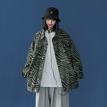 Rudenį Zebra Modelis Liemenės Moterų Harajuku Mados Mygtuką Iki Striukė korėjos Dizaineris Originalus Megztinis Negabaritinių Streetwear