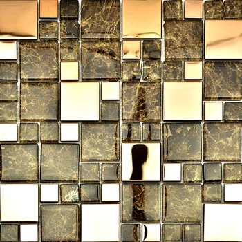 Rudos spalvos stiklo sumaišyti aukso, nerūdijančio plieno metalo plytelės aikštėje mozaika virtuvės backsplash plytelių, vonios, dušo plytelių