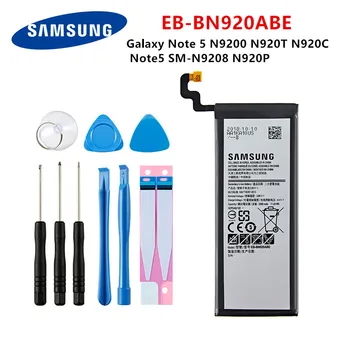 SAMSUNG Originalus EB-BN920ABE 3000mAh baterija Samsung Galaxy 5 Pastaba N9200 N920T N920C N920P Note5 SM-N9208 Mobiliuoju Telefonu +Įrankiai