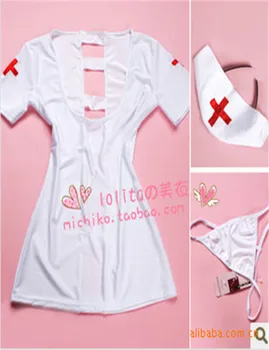 Seksualus Lapeliai moterų intymių slaugytoja baltos spalvos naktiniai drabužiai nustatyti visišką lapeliai karšto pardavimo
