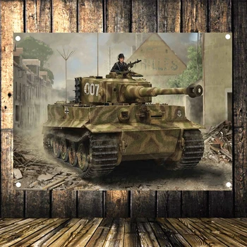 Senas Ginklas Nuotraukos, Vėliavos Banner Vermachto Tiger Tank WW II Karinės Plakatas Derliaus Drobė, Tapyba, Siuvinėjimas Sienų Apdailai A4