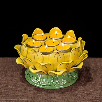 Septynių Žvaigždučių lotoso gėlė, candleholder keramikos lempos aukso geltonos, rausvos balta žvakė Budistų turėtojas Žvakidė candler buda