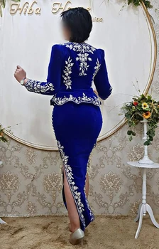 Sevintage Royal Blue Karakou Alžyro Komplektus, Vakaro Suknelės Ilgomis Rankovėmis Nuimamas Striukė Prom Chalatai Ritininės Oficialus Moterų Suknelė
