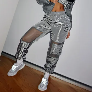 Sidabro Gotikos Streetwear Moteris Kelnės Atsitiktinis Akių Kratinys Aukšto Liemens Kelnės Hipių Poilsiu Moterų Drabužiai 2019 M. Vasaros