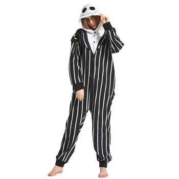 Skeleton Jack Kigurumis Moterų Pajama Onesie Polar Fleece Sleepwear nightie homewear Jumpstuits Vyrų Suaugusiųjų juokingas Kostiumas