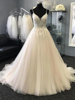 Spagečiai Dirželiai Lace A-Line Wedding Dress 