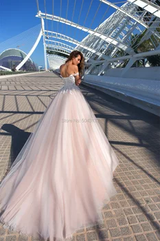 Spalvingi Rožinė Vestuvių Suknelės su Appliques 2021 Brangioji Off Peties Tiulio Vestuvinės Suknelės Rankovių Korsetas Atgal Nuotakos Suknelė