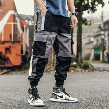 Spalvos Bloką Kratinys Poilsiu Krovinių Kelnės Vyrams 2019 M. Rudenį Hip-Hop Track Kelnės, Vyriškos Mados Streetwear Kelnės Sweatpant WG330