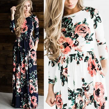 Stilius karšto atsitiktinis plius dydis spausdinti max moteris suknelės pavasarį ir rudenį ilgomis rankovėmis spausdinti grindų ilgis moterų suknelės