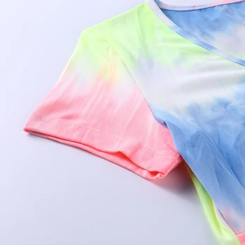 Streetwear Kaklaraištis Dažų Atspausdinta Tee Marškinėliai Moterims Vasaros Sexy Nėrinių Susiduria Bamba V-kaklo marškinėliai Mados Liesas Moterų Pasėlių Viršų