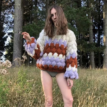 TEELYNN Vertus, megztiniai megztinis moterims Spalvinga juostelės prarasti šiltas megztiniai 2019 žiemos kamuolys ilgomis rankovėmis megztinis storas megztiniai